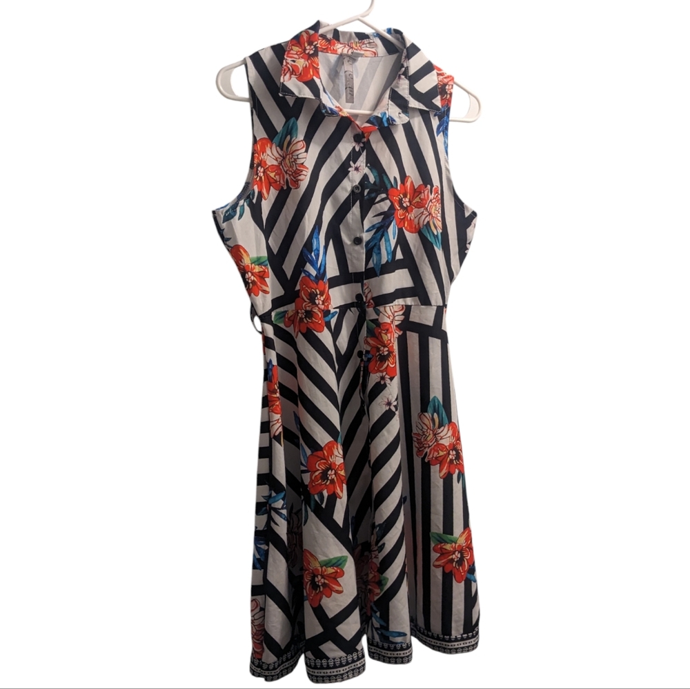 Charlie Charlie Charlotte Sleeveless Button Down Floral Midi Dress XL